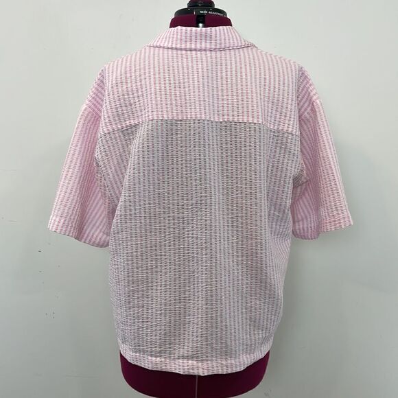 TopShop Seersucker PJ Shirt Pink Lightweight M Seersucker Short Sleeves Tees - Picture 6 of 11